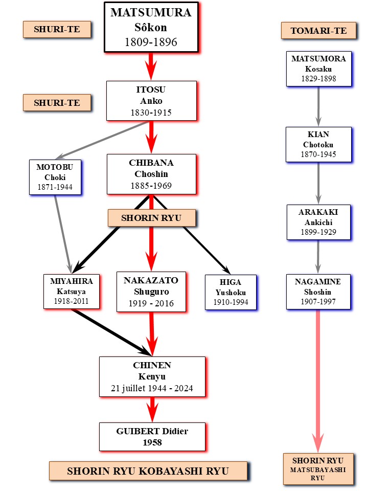 Généalogie verticale du Shorin Ryu — lignée des Maîtres