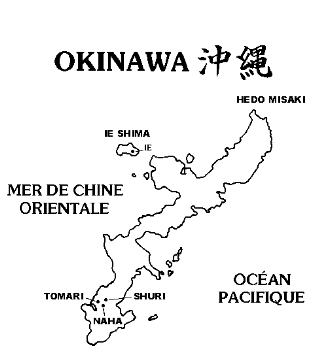 Carte de l'île d'Okinawa : Naha, Shuri, Tomari