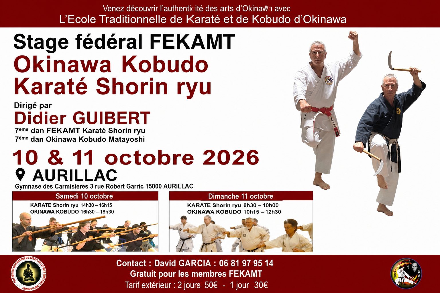 Stage fédéral FEKAMT Okinawa Kobudo Karaté Shorin Ryu à Aurillac